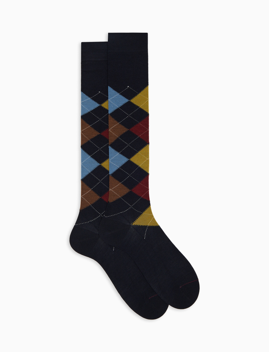 Men's long blue wool socks with inlay motif - Gallo 1927 - Official Online Shop