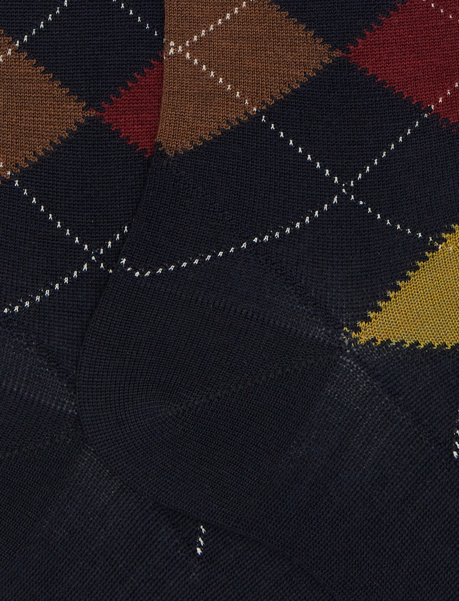Men's long blue wool socks with inlay motif - Gallo 1927 - Official Online Shop