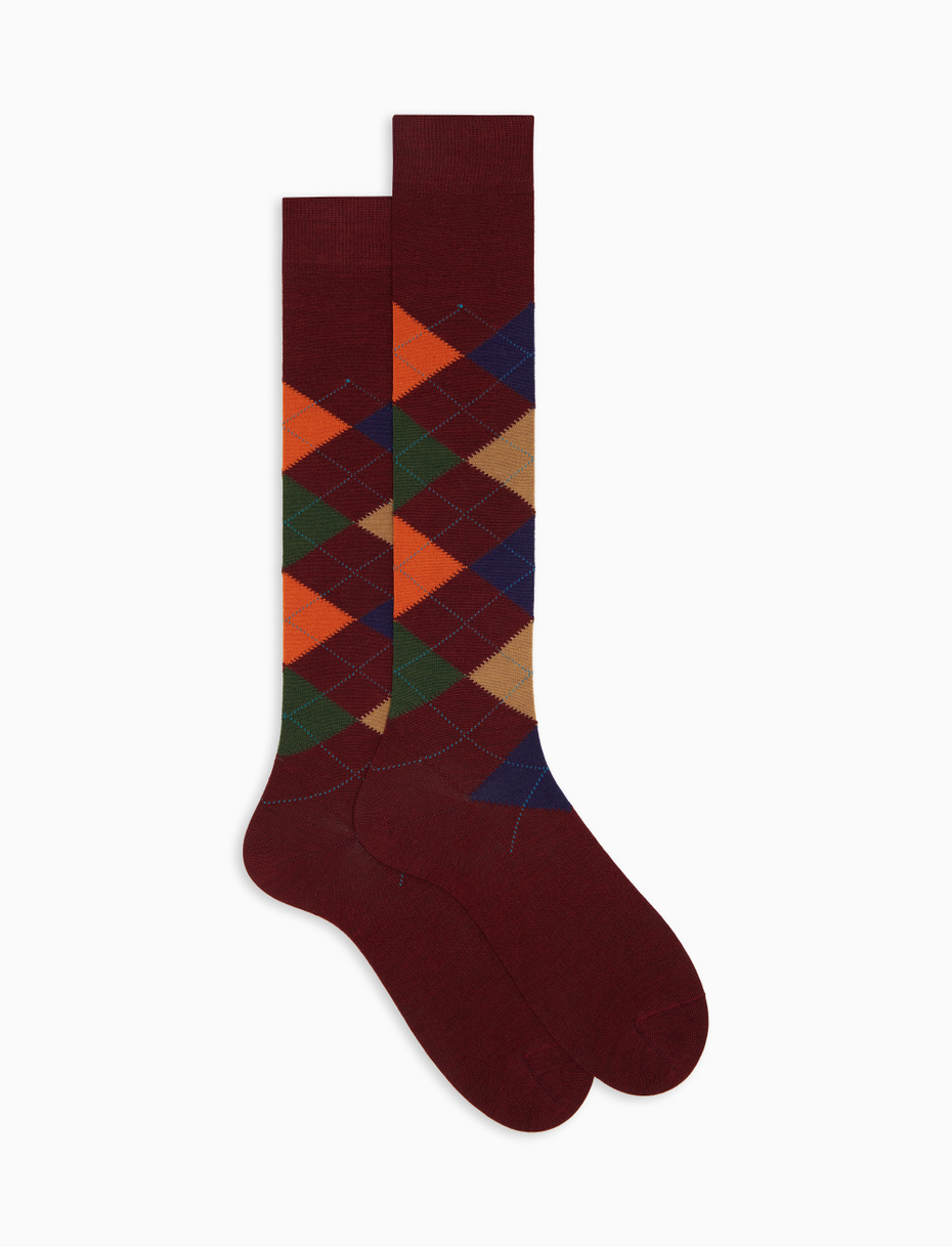 Men's long burgundy wool socks with inlay motif - Gallo 1927 - Official Online Shop