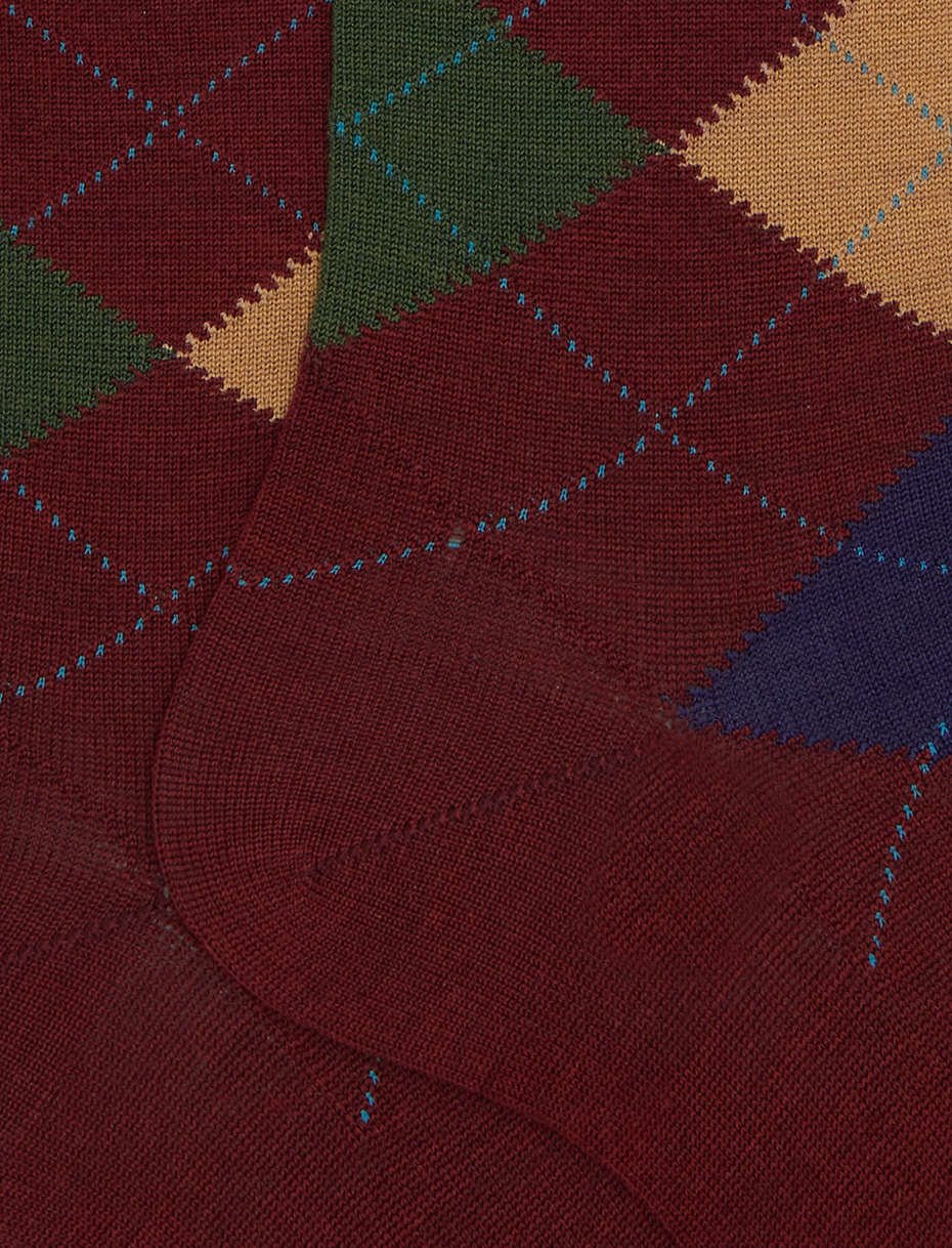 Men's long burgundy wool socks with inlay motif - Gallo 1927 - Official Online Shop
