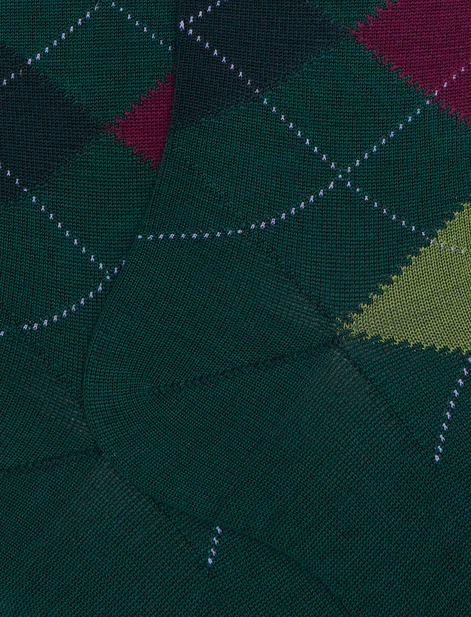 Men's long green wool socks with inlay motif - Gallo 1927 - Official Online Shop