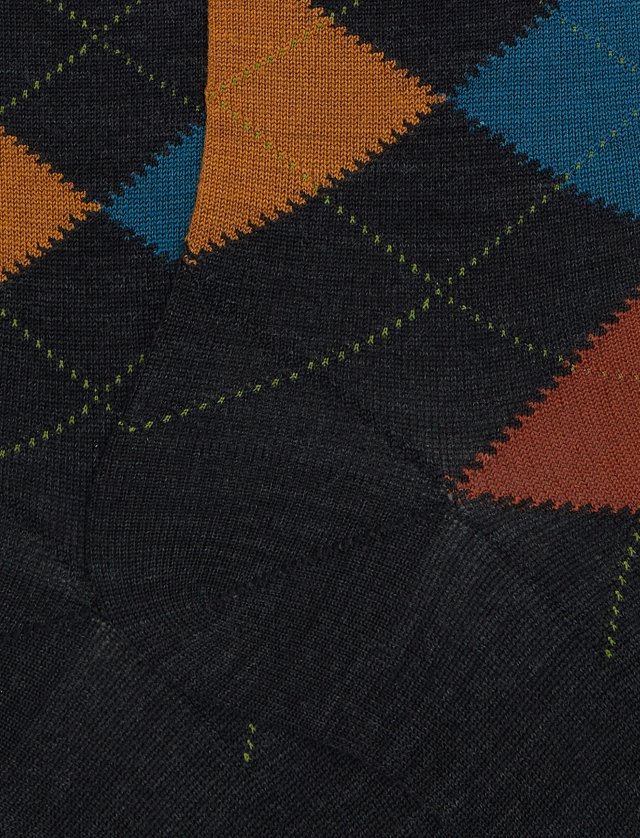 Men's long black wool socks with inlay motif - Gallo 1927 - Official Online Shop