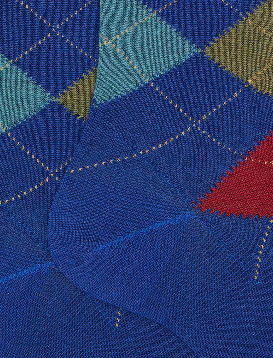Men's long blue wool socks with inlay motif - Gallo 1927 - Official Online Shop