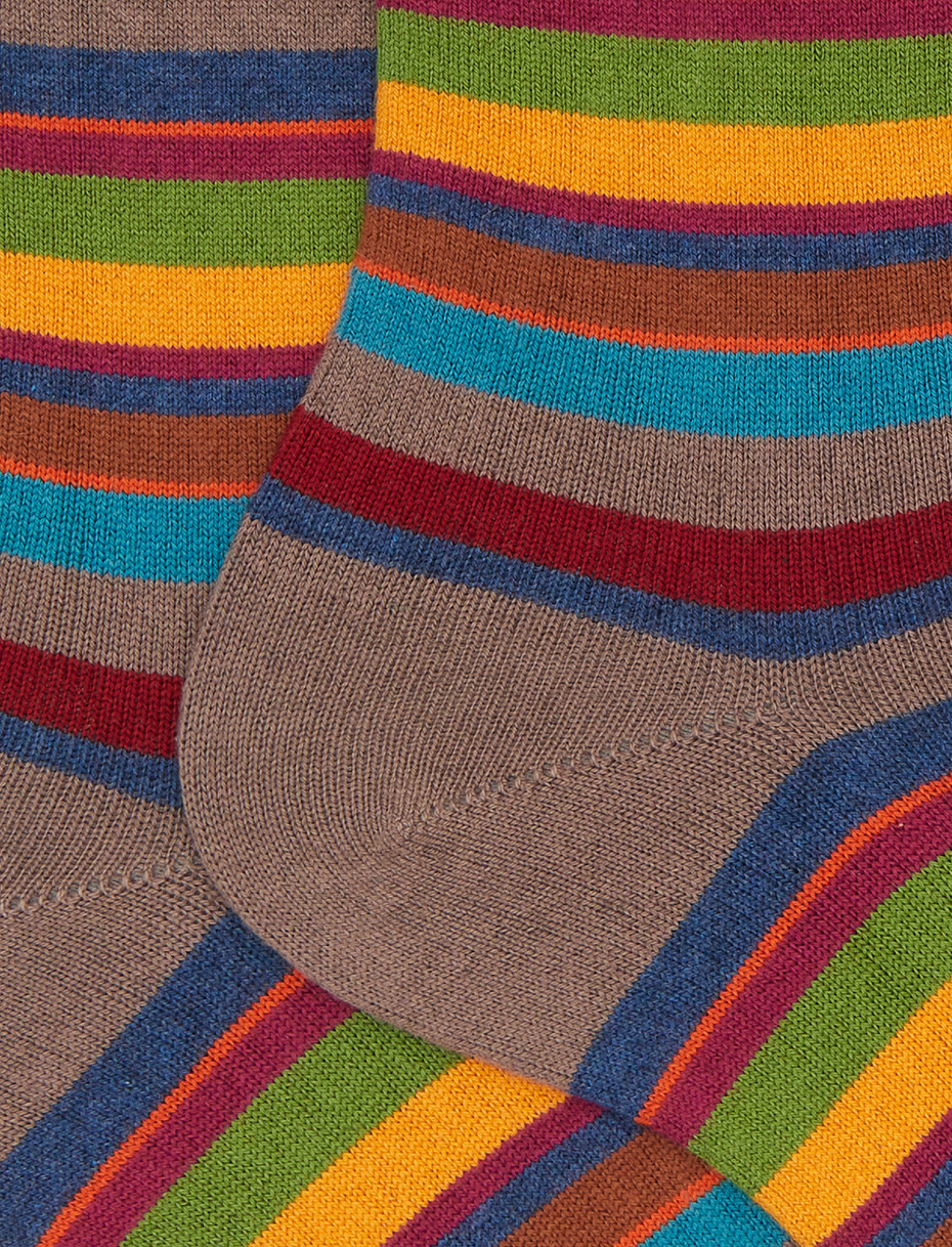 Women's short brown cotton and cashmere socks with multicoloured micro stripes - Gallo 1927 - Official Online Shop