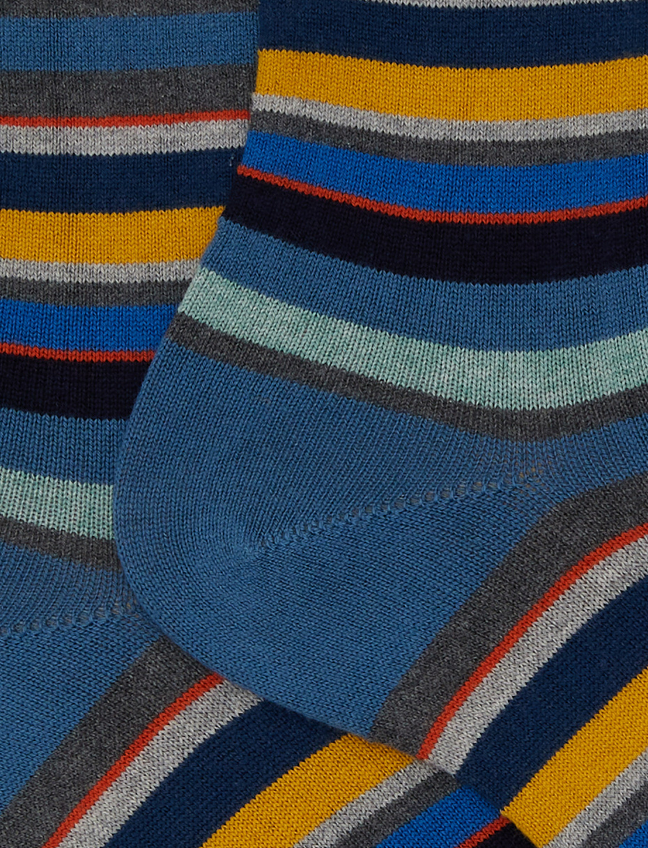 Calze corte donna cotone e cashmere azzurro righe multicolor micro - Gallo 1927 - Official Online Shop