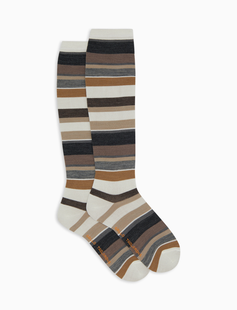 Women's long beige wool socks with multicoloured stripes - Gallo 1927 - Official Online Shop