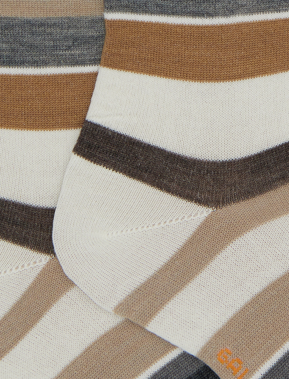 Women's long beige wool socks with multicoloured stripes - Gallo 1927 - Official Online Shop