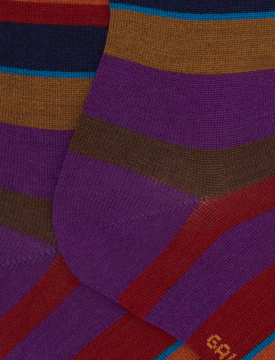 Women's long purple wool socks with multicoloured stripes - Gallo 1927 - Official Online Shop