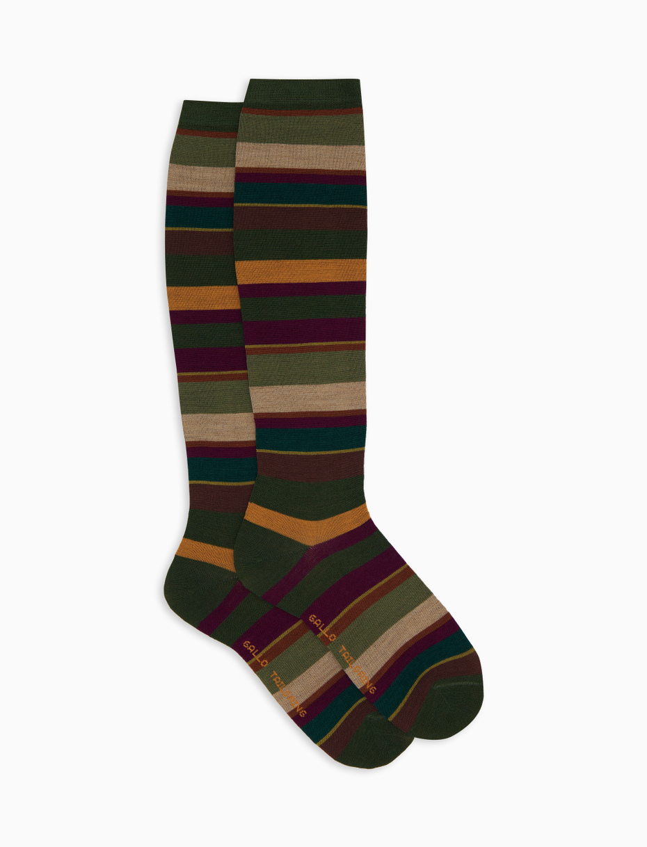 Women's long green wool socks with multicoloured stripes - Gallo 1927 - Official Online Shop