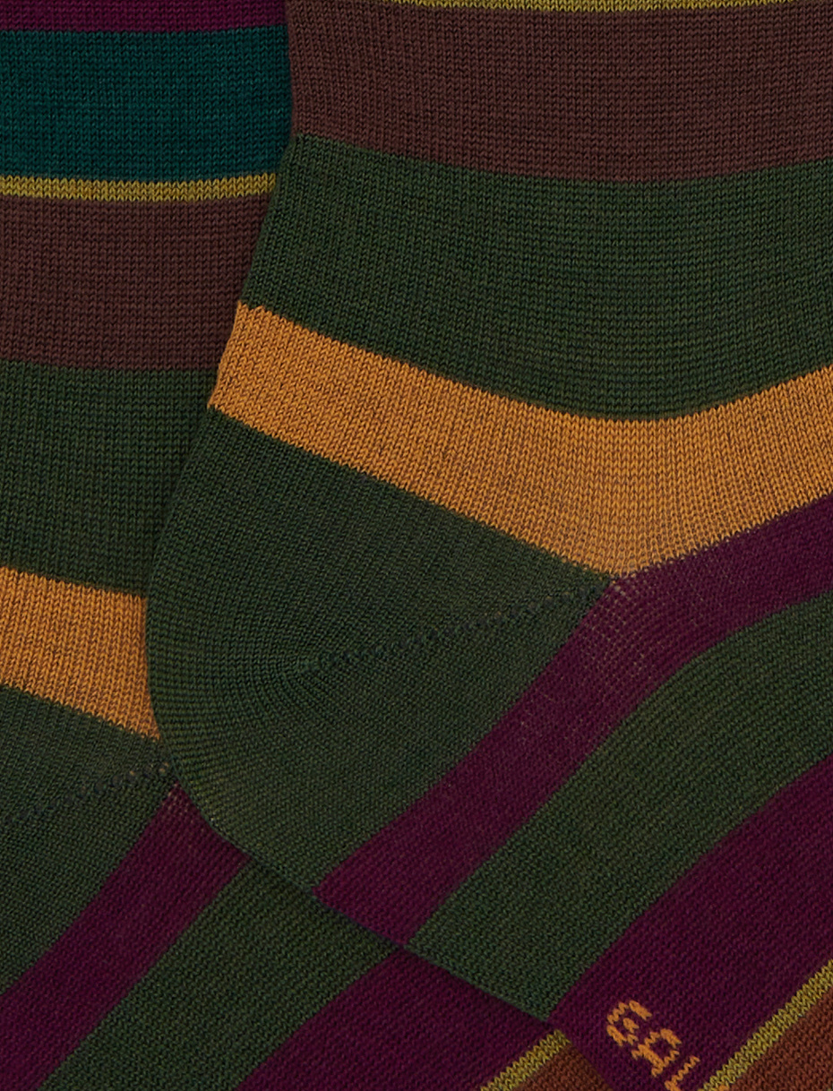 Women's long green wool socks with multicoloured stripes - Gallo 1927 - Official Online Shop