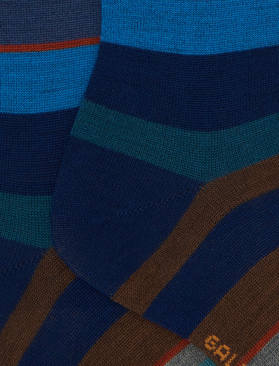 Women's long blue wool socks with multicoloured stripes - Gallo 1927 - Official Online Shop