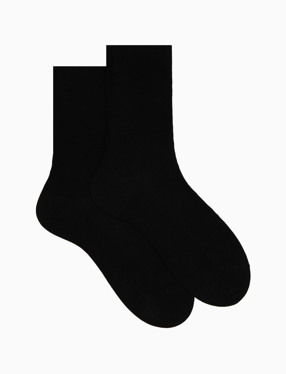 Women's short ribbed plain black wool socks - Gallo 1927 - Official Online Shop