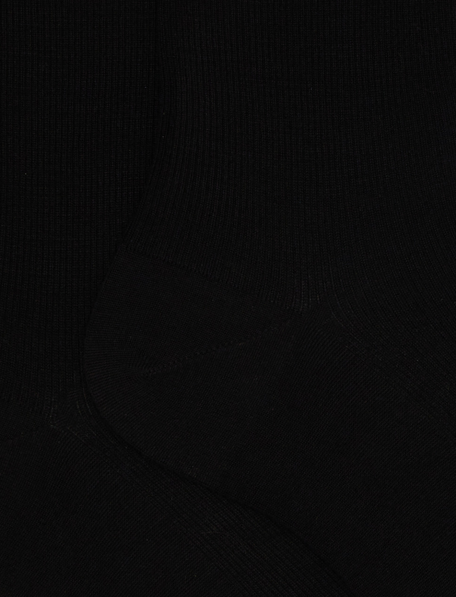 Women's short ribbed plain black wool socks - Gallo 1927 - Official Online Shop