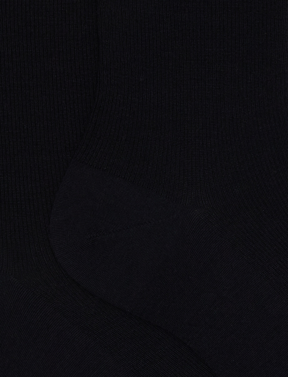 Women's short ribbed plain blue wool socks - Gallo 1927 - Official Online Shop