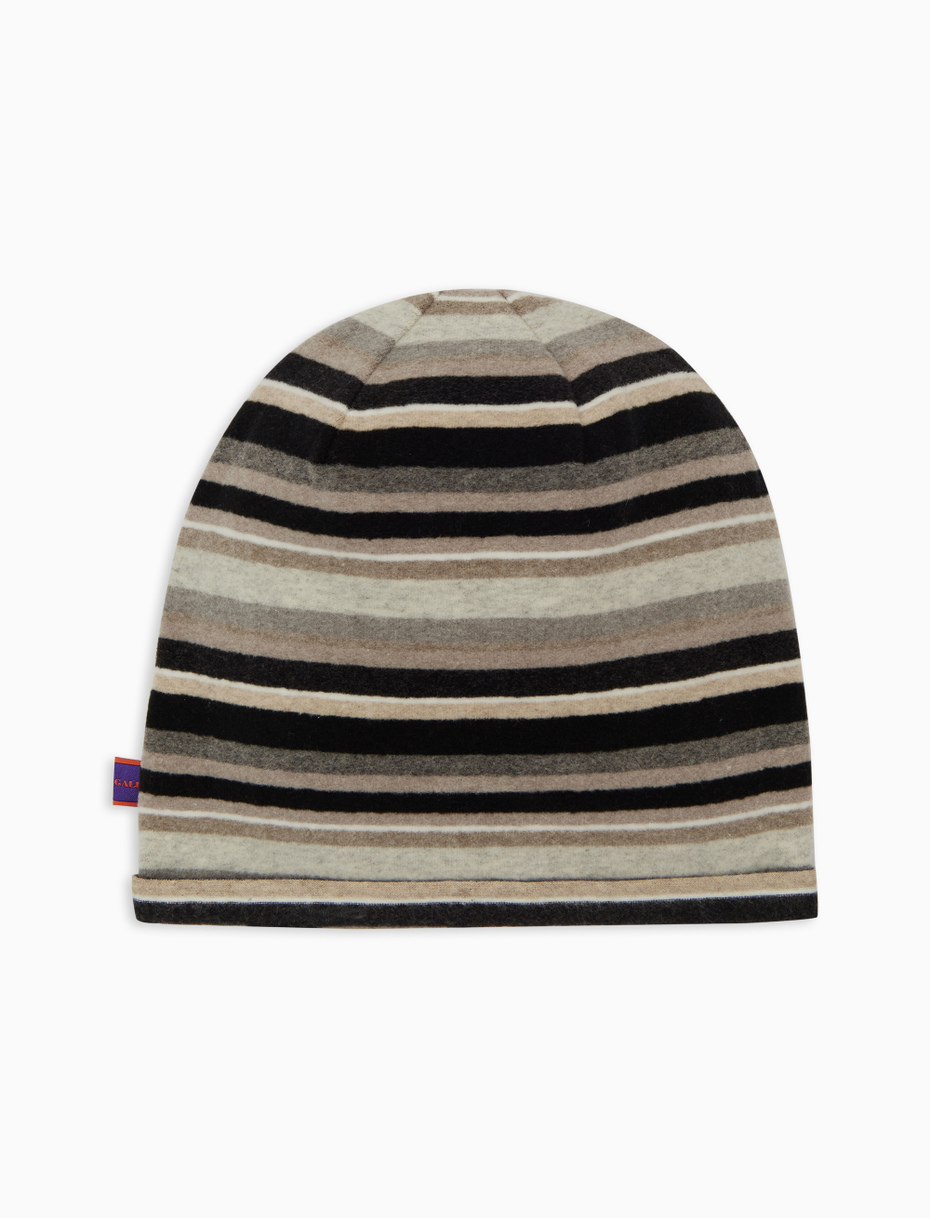 Unisex black fleece beanie with multicoloured stripes - Gallo 1927 - Official Online Shop