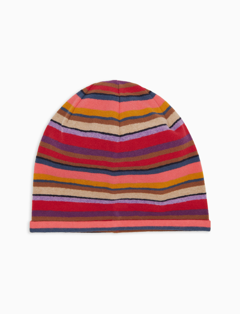 Unisex burgundy fleece beanie with multicoloured stripes - Gallo 1927 - Official Online Shop