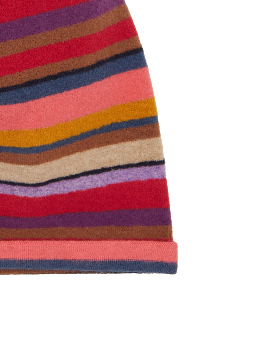 Unisex burgundy fleece beanie with multicoloured stripes - Gallo 1927 - Official Online Shop