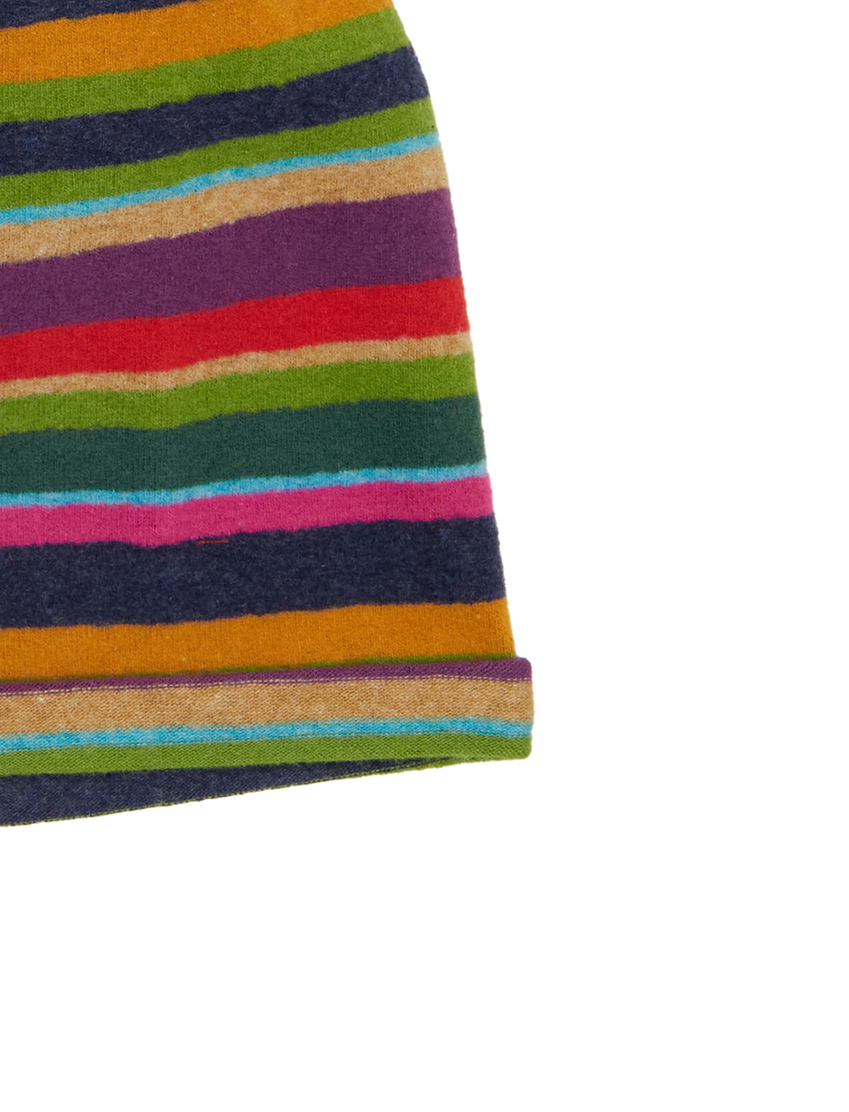 Unisex blue fleece beanie with multicoloured stripes - Gallo 1927 - Official Online Shop