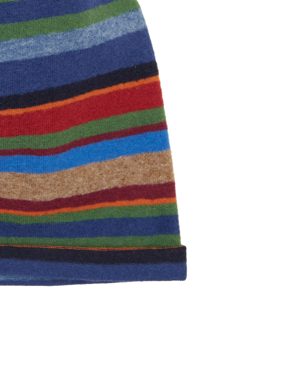 Unisex blue fleece beanie with multicoloured stripes - Gallo 1927 - Official Online Shop