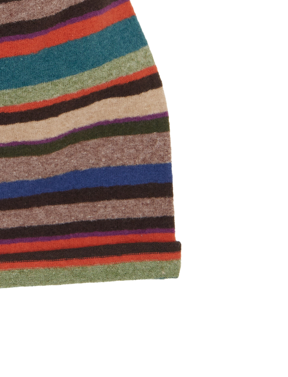 Unisex beige fleece beanie with multicoloured stripes - Gallo 1927 - Official Online Shop