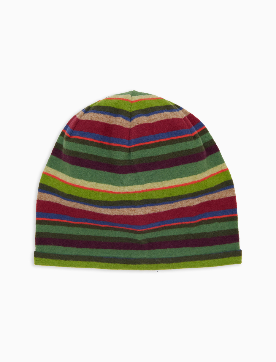 Unisex green fleece beanie with multicoloured stripes - Gallo 1927 - Official Online Shop