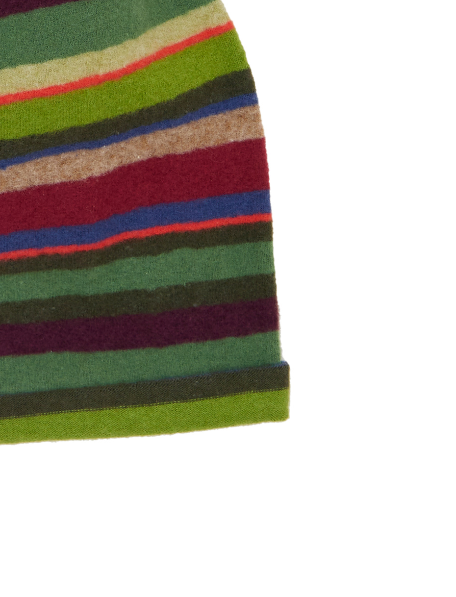 Unisex green fleece beanie with multicoloured stripes - Gallo 1927 - Official Online Shop