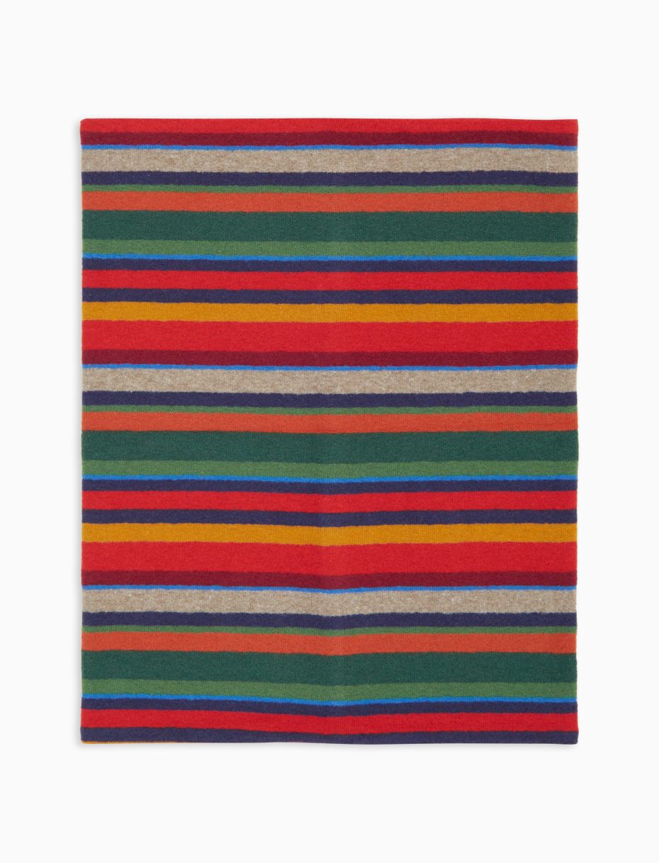 Kids' multi-use red fleece neck warmer with multicoloured stripes - Gallo 1927 - Official Online Shop