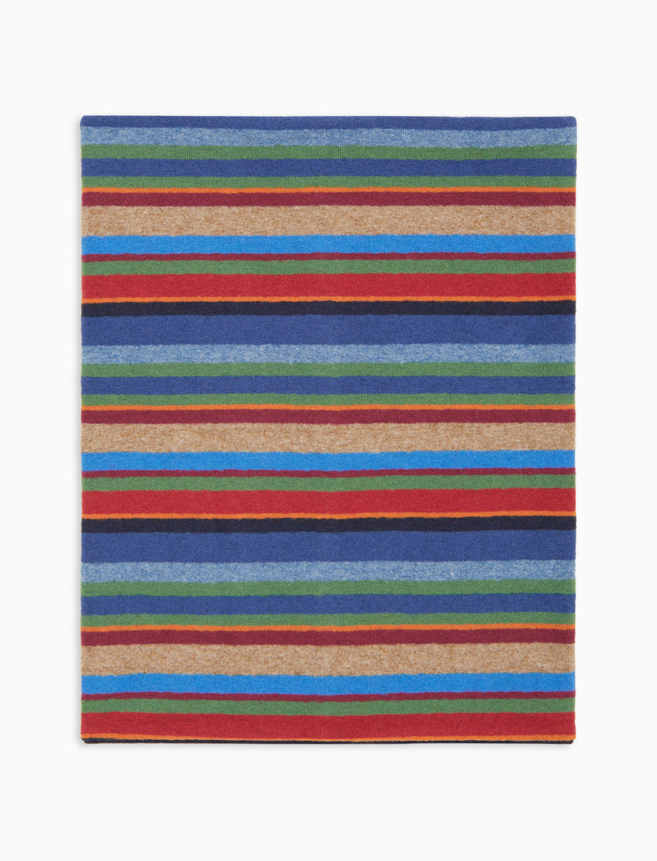 Kids' multi-use blue fleece neck warmer with multicoloured stripes - Gallo 1927 - Official Online Shop