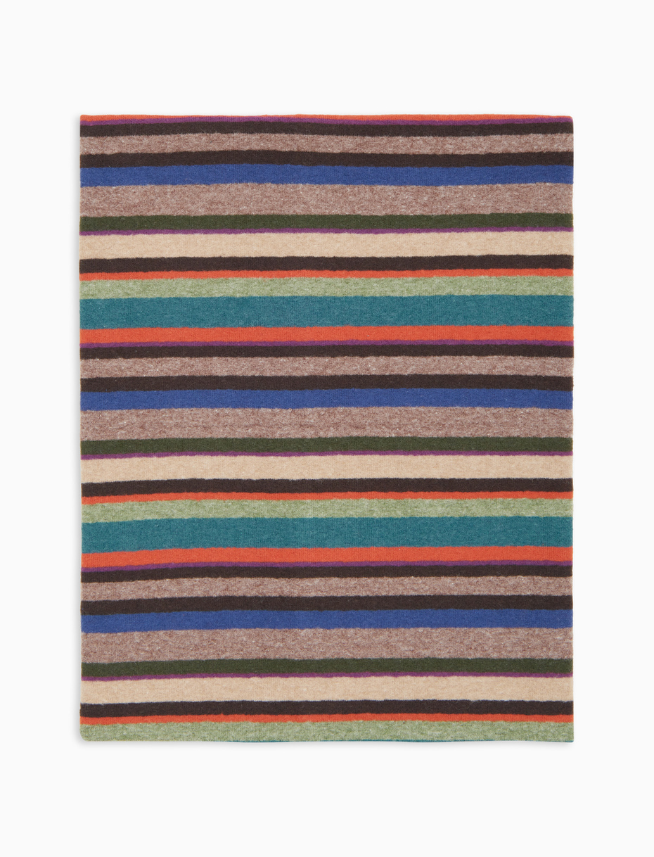 Kids' multi-use beige fleece neck warmer with multicoloured stripes - Gallo 1927 - Official Online Shop