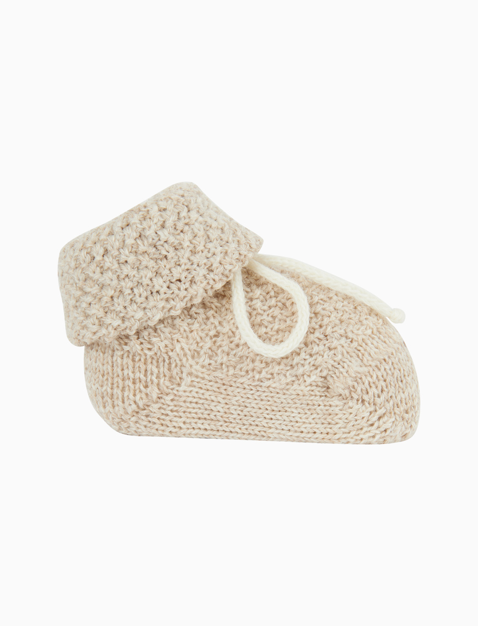 Kids' plain beige rice-stitched wool booty socks - Gallo 1927 - Official Online Shop