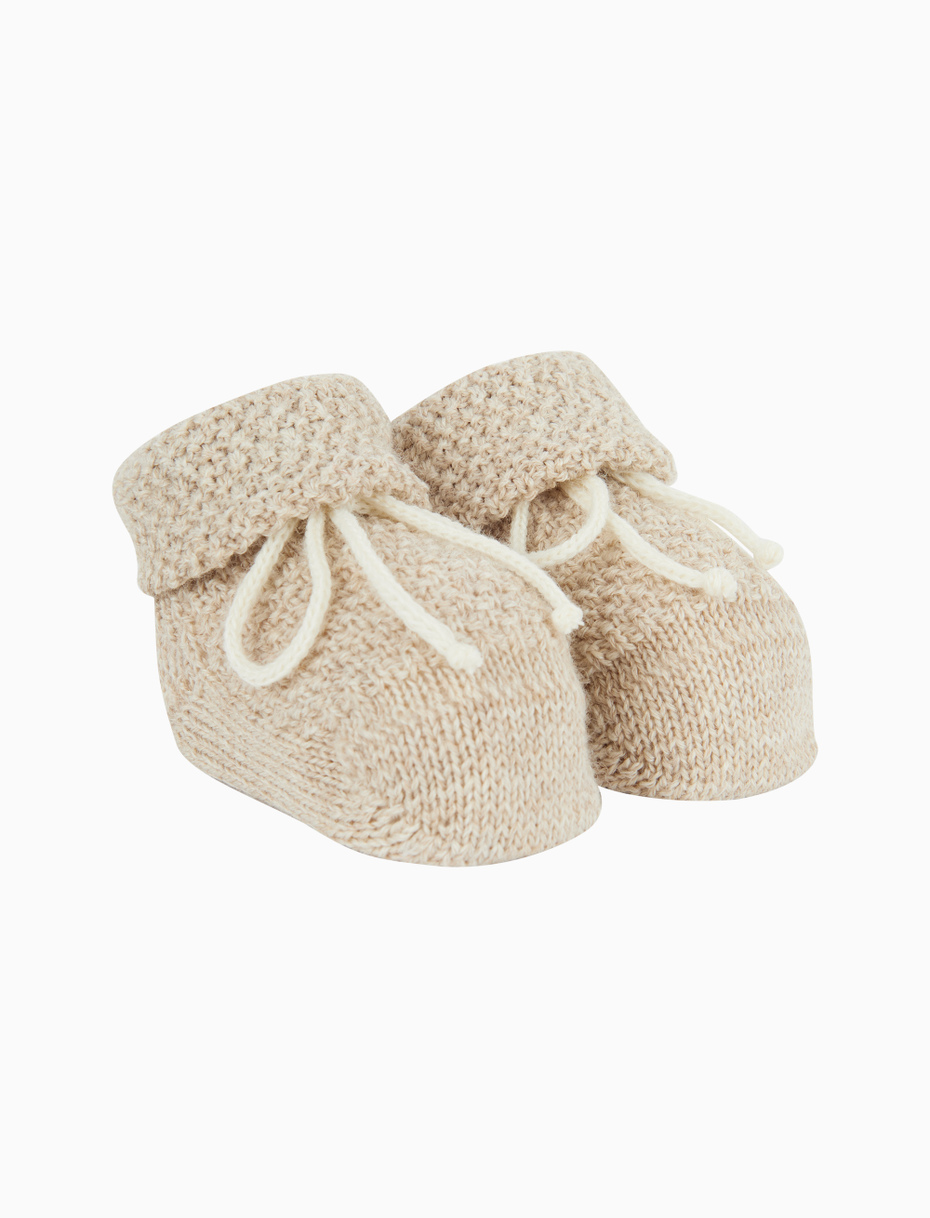 Kids' plain beige rice-stitched wool booty socks - Gallo 1927 - Official Online Shop