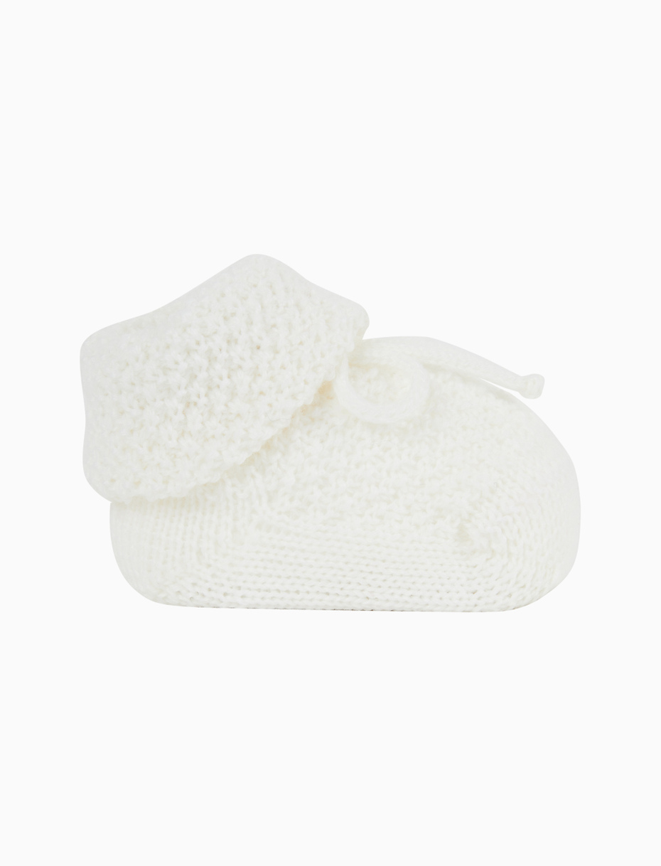 Kids' plain white rice-stitched wool booty socks - Gallo 1927 - Official Online Shop