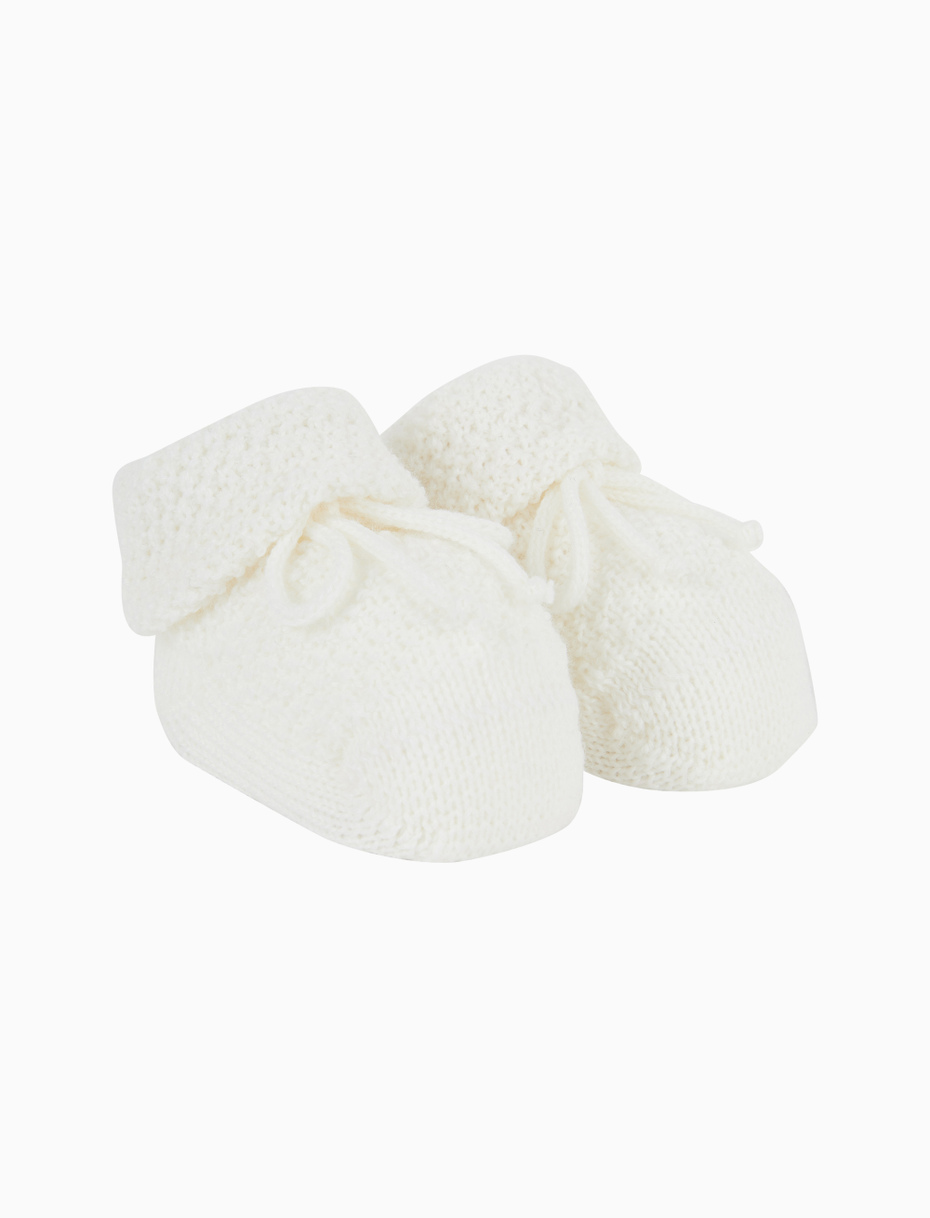 Kids' plain white rice-stitched wool booty socks - Gallo 1927 - Official Online Shop