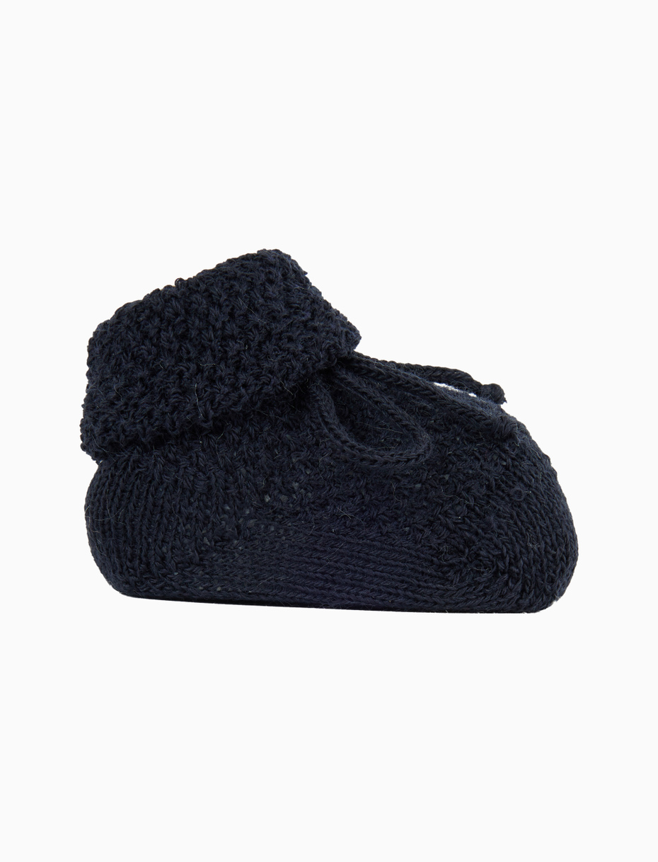 Kids' plain blue rice-stitched wool booty socks - Gallo 1927 - Official Online Shop