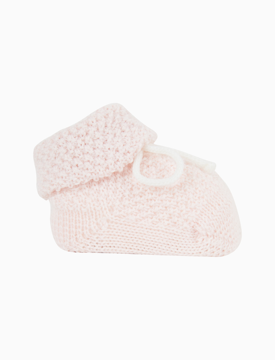 Kids' plain light pink rice-stitched wool booty socks - Gallo 1927 - Official Online Shop