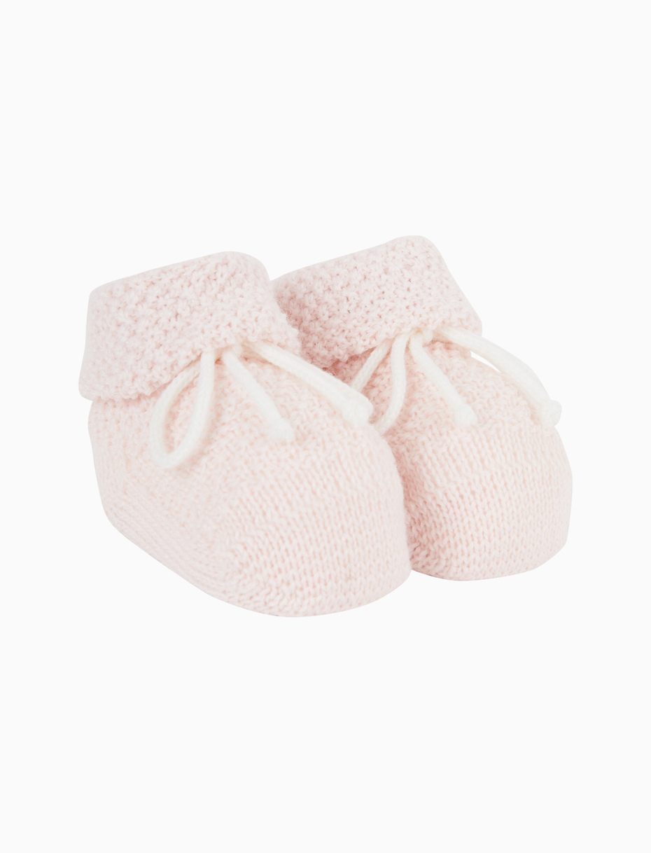 Kids' plain light pink rice-stitched wool booty socks - Gallo 1927 - Official Online Shop