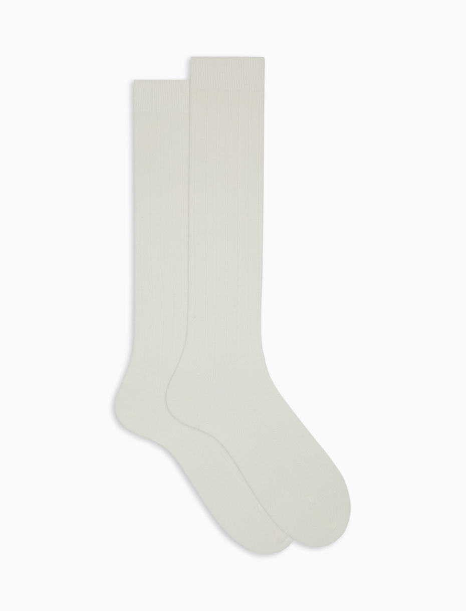 Men's long ribbed plain white cotton socks - Gallo 1927 - Official Online Shop