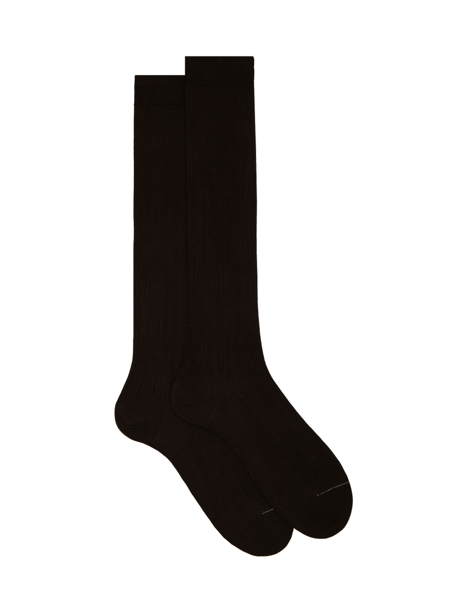 Men's long ribbed plain brown cotton socks - Gallo 1927 - Official Online Shop