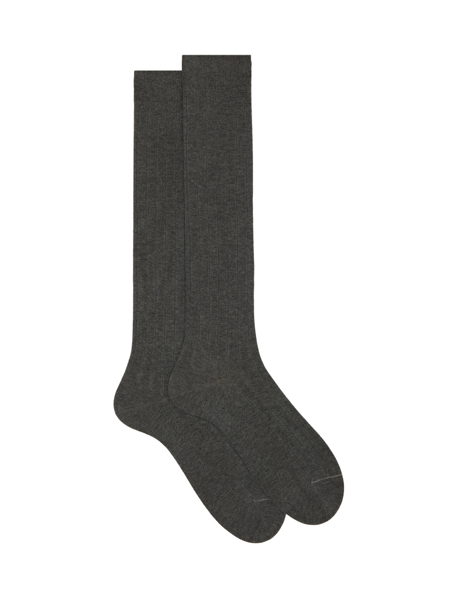 Men's long ribbed plain grey cotton socks - Gallo 1927 - Official Online Shop