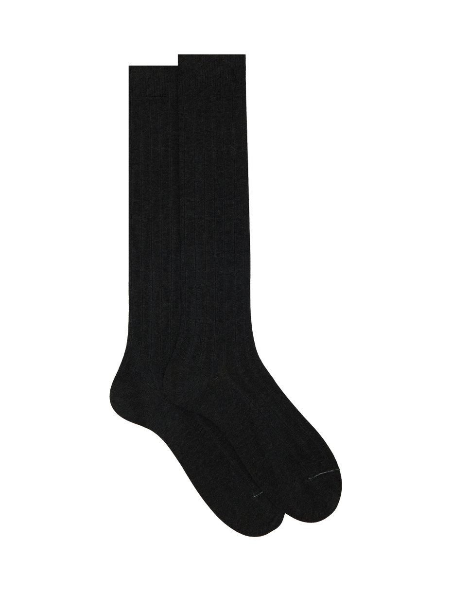 Men's long ribbed plain grey cotton socks - Gallo 1927 - Official Online Shop