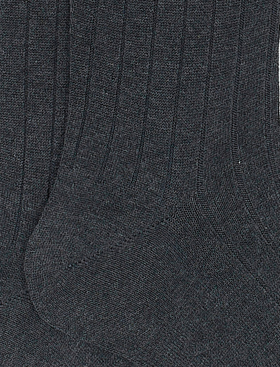Men's long ribbed plain charcoal grey socks in Island Cotton - Gallo 1927 - Official Online Shop