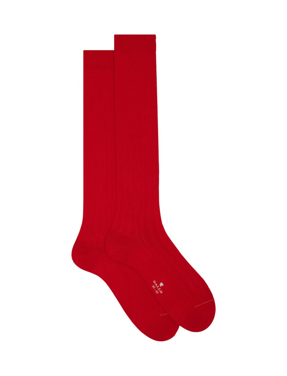 Men's long ribbed plain red cotton socks - Gallo 1927 - Official Online Shop