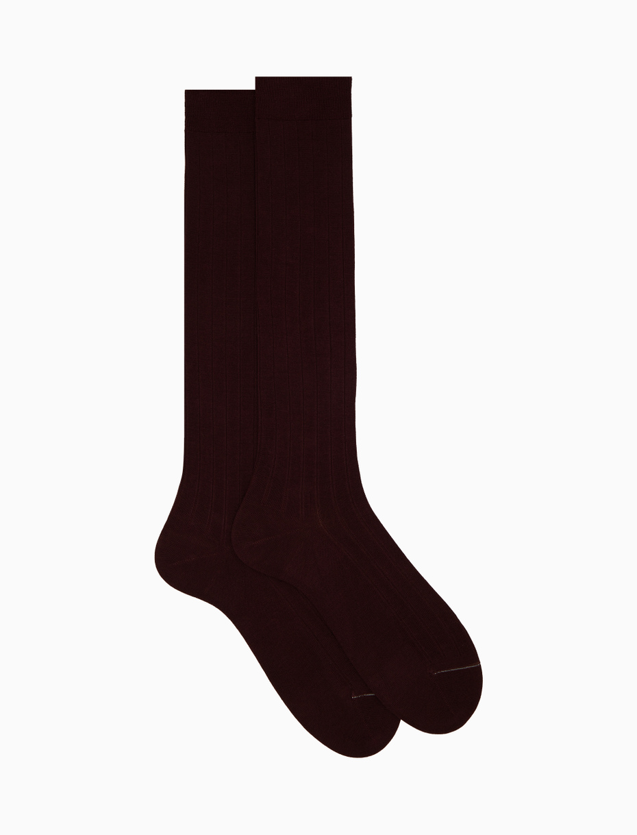 Men's long ribbed plain burgundy cotton socks - Gallo 1927 - Official Online Shop
