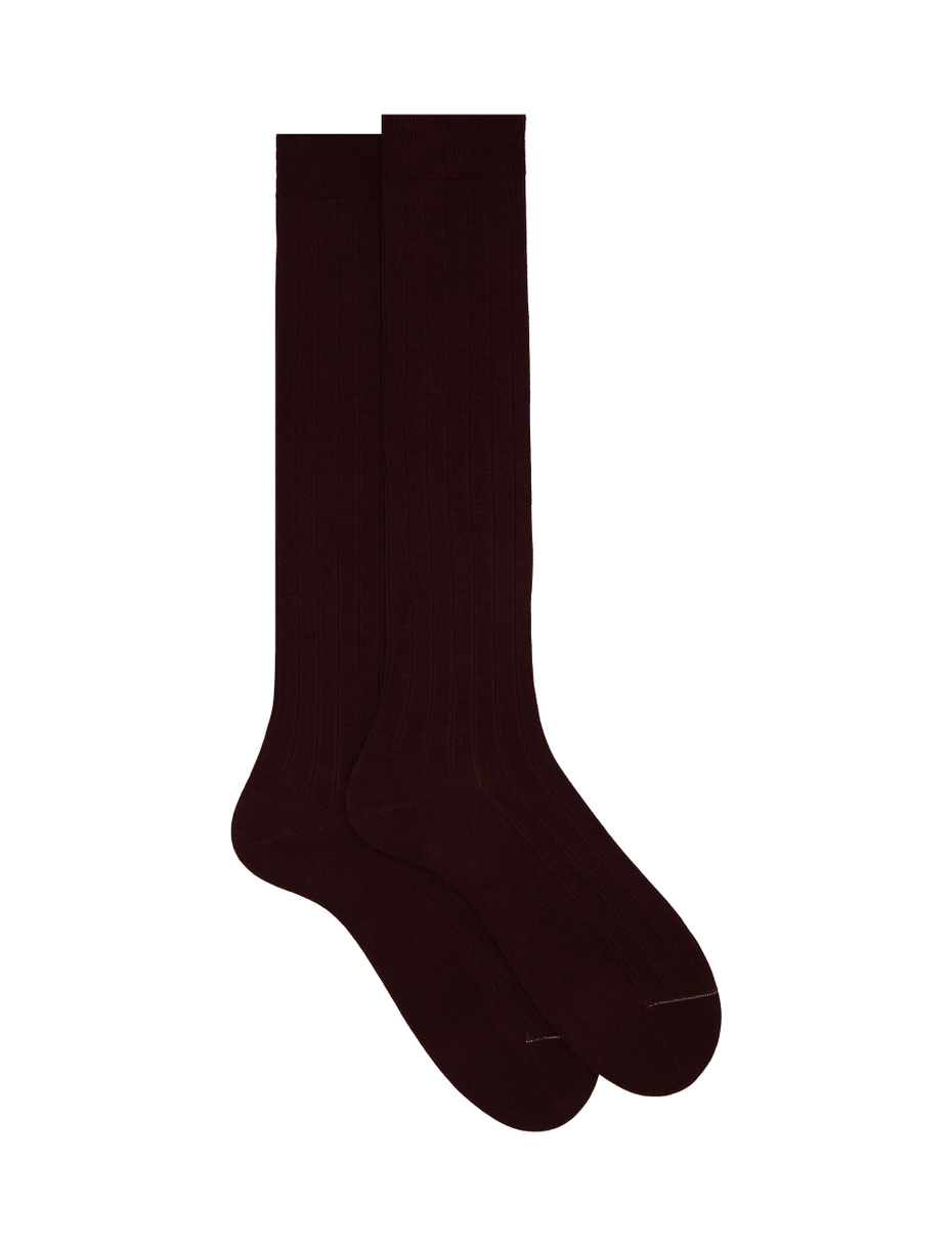 Men's long ribbed plain burgundy cotton socks - Gallo 1927 - Official Online Shop