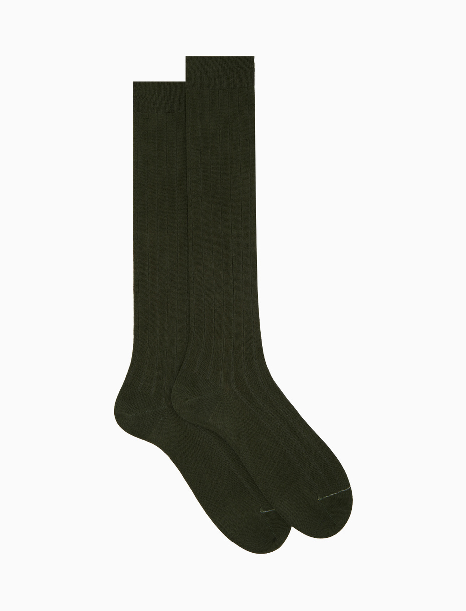 Calze lunghe uomo cotone verde tinta unita a coste - Gallo 1927 - Official Online Shop