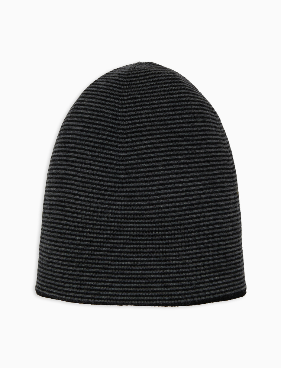 Men's black virgin wool beanie with Windsor stripes - Gallo 1927 - Official Online Shop