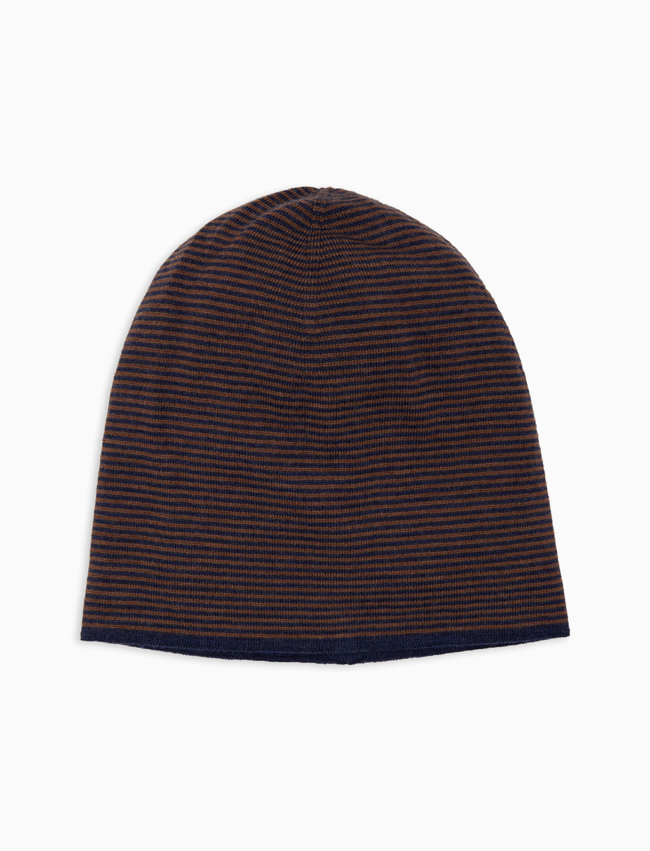 Men's blue virgin wool beanie with Windsor stripes - Gallo 1927 - Official Online Shop