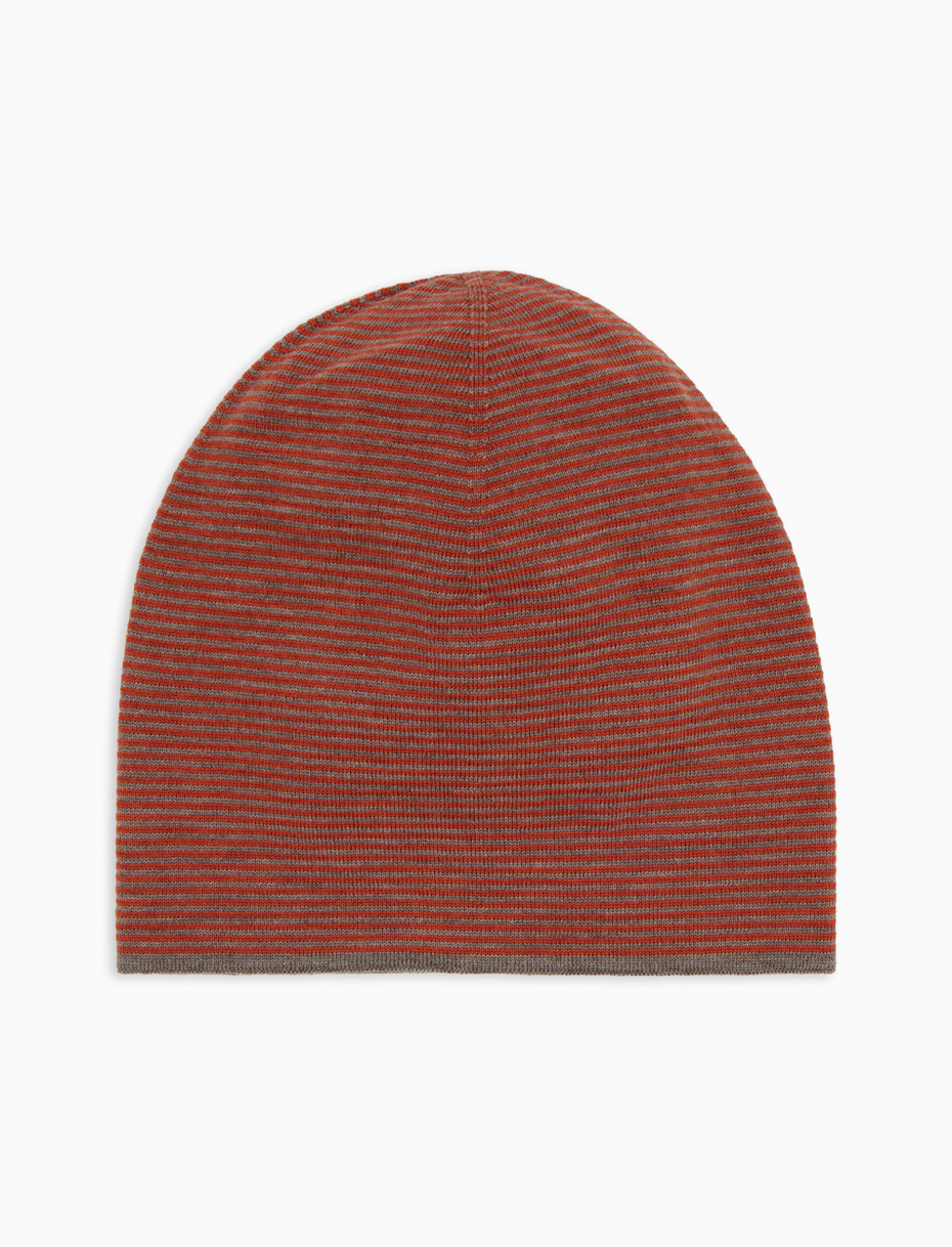 Men's beige virgin wool beanie with Windsor stripes - Gallo 1927 - Official Online Shop