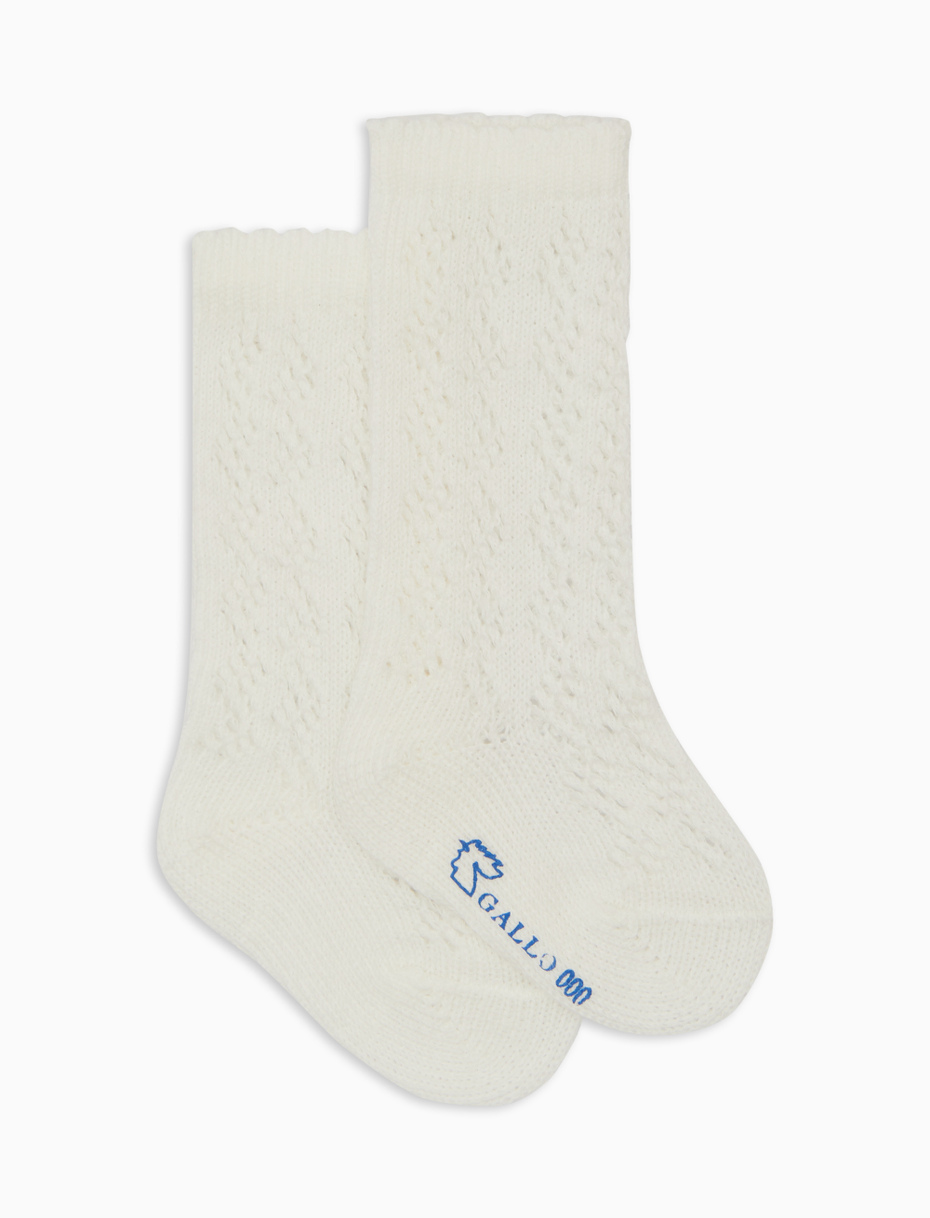 Kids' long plain milk white cotton socks with openwork - Gallo 1927 - Official Online Shop