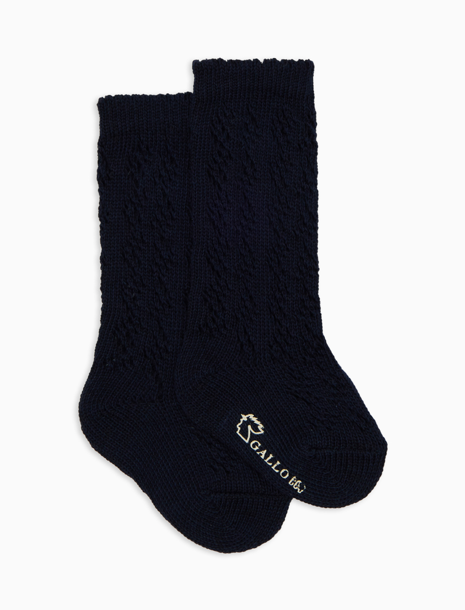 Kids' long plain blue cotton socks with openwork - Gallo 1927 - Official Online Shop